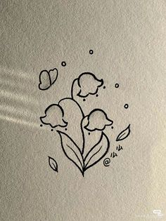 a drawing of three flowers with leaves on the bottom and one flower in the middle