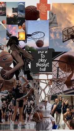 a collage of basketball photos with people in the background