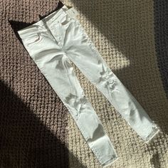 Bnwt Free People Distressed White Jeans Size 25 Purchased In The 00s From Fp And Never Worn! Material: 78% Cotton, 15% Lyocell, 5% Polyester, 2% Spandex Features: Comfort, Breathable Closure: Button Condition: New With Tags Stretch Distressed White Bottoms, White Distressed Mid-rise Bottoms, White Ripped Mid-rise Bottoms, White Distressed Fitted Jeans, Fitted Distressed White Bottoms, White Distressed High Waist Bottoms, High Waist Ripped White Bottoms, White High Waist Ripped Bottoms, High-waisted White Ripped Bottoms