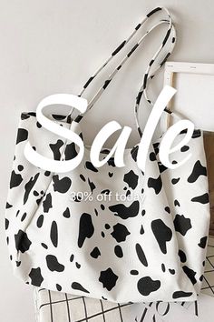 7.5'' W x 14.2'' H x 22/15'' L🥰 White Canvas Bag For Summer Errands, Cow Print Canvas, Printed Canvas Tote Bag, Printed Canvas, Cow Print, Canvas Tote Bag, Canvas Tote, Daily Life, Casual Style