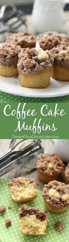 coffee cake muffins on a green and white plate