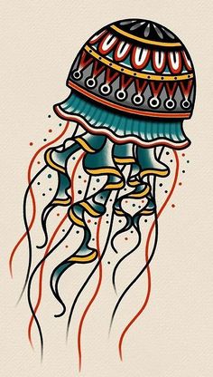 a drawing of a jellyfish with an intricate pattern on it's head and neck