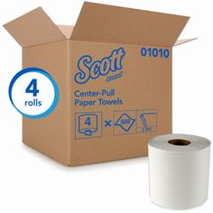 a roll of toilet paper next to a cardboard box