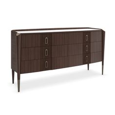 the sideboard is made from wood and has two drawers, one with three doors