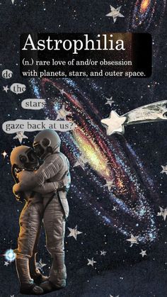 an image of two people in space hugging each other