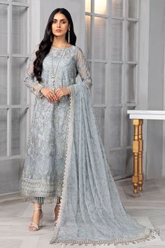 Net Sleeves, Asian Clothes, Pakistani Women, Desi Clothes, Embroidered Sleeves, Net Dupatta