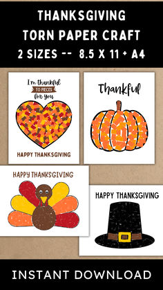 four thanksgiving cards with the words happy thanksgiving