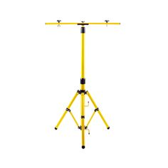 a yellow tripod with two lights on it