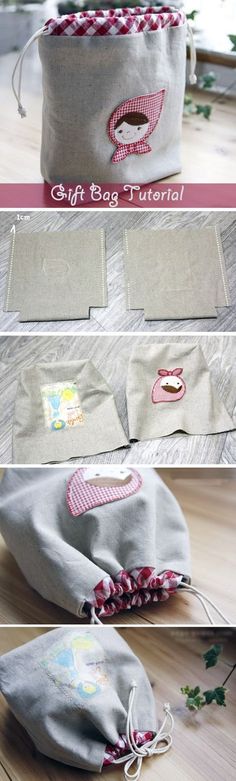 the instructions for how to sew an origami bag with fabric and buttons