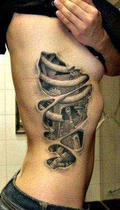 a person with a tattoo on their back that has shoes in the shape of a shoe