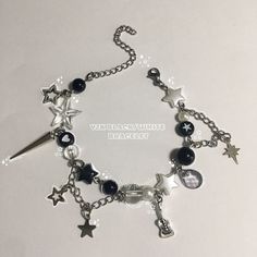 PLEASE MAKE SURE YOUR ADDRESS IS CORRECT <3 ・✦ʚ♡ɞ✦・ ♡⸝⸝ Bracelets are 15.5cm without the extender and there is 5cm extender, but lenght can be adjusted upon request for free. ♡⸝⸝ The materials in the product are completely steel. Some beads and charms in all products may fade depending on use. Sweat, water, perfume, chemicals, etc. shorten this period. Please shop by taking this into consideration. ୨ৎ CARE TIPS ₍ᐢ. .ᐢ₎ ❀ Even if your products are STEEL, keep them away from water, perfume, sweat Bracelet Y2k, Y2k Black And White, Grunge Jewelry, White Bracelet, Bracelets Design, Bead Charms Diy, Jewelry Accessories Ideas, White Bracelets, Handmade Wire Jewelry