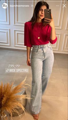 #lookelegante #moda #ideialook Casual Oufits, Look Jean, Stylish Work Outfits, Casual Chic Outfit, Casual Work Outfits, Looks Chic, Waist Jeans