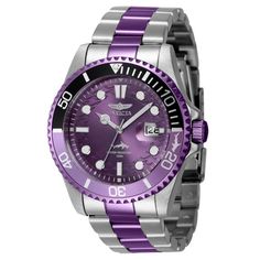 Invicta Pro Diver Men's Watch (Mod: 40887) | Invicta Watches Purple Watch, Invicta Pro Diver, Invicta Watches, Purple Band, White Band, Bracelet Clasps, Men's Watches, Stainless Steel Band, Watch Sale