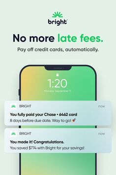 an iphone with text that reads, no more late fees pay off credit cards, automaticly