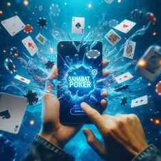 a person holding a smart phone in their hands with the words sahabbat poker coming out of it