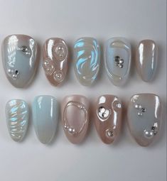 Nails Press On, Douyin Nails, Ongles Beiges, Ocean Nails, Orchid Nails, 3d Nail Designs, Nail Board, Colorful Nail, Beige Nails