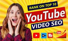 a woman holding her hand up to her face with the words rank on top 10 youtube video seo