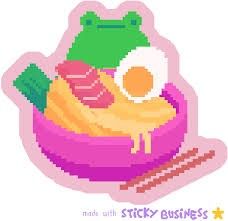 a frog sitting on top of a bed next to an egg in a basket with bacon