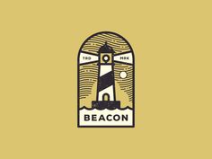 the beacon logo is shown in black and white on a yellow background with an image of a