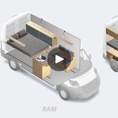 an image of a small car with a bed in the back and a living room on top