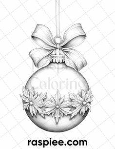 a drawing of a christmas ornament with bows and snowflakes on it