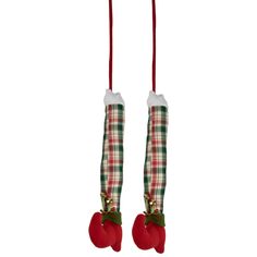 Add a touch of whimsy to your holiday decor with our festive elf leg picks! Each pick is made with attention to detail  from the fluffy white topped leg to the red pointed shoe  giving nostalgic feelings of the holiday season. These versatile picks can be effortlessly incorporated into any Christmas tree  wreath or garland.    

Features:  
Set of 2 plush elf leg picks  
Red and green plaid legs with red shoes  
Red velveteen wrapped sticks  
Adorned with real jingle bells  
For indoor use only Wrapped Sticks, Elf Legs, Christmas Picks, Tree Wreath, Christmas Tree Stand, Christmas Tree Wreath, Christmas Central, Indoor Christmas Decorations, Holiday Tree