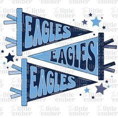 two pennants with the words eagles and eagle's on them, surrounded by stars