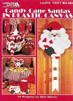 an advertisement for candy cane santa's in plastic canvass