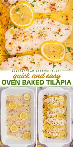 Do you want a healthy dinner option that's simple and delicious? Try this Quick and Easy Oven Baked Tilapia Recipe! With tilapia fillets and homemade garlic butter, this one pan oven recipe is perfect for a healthy eating idea. Make it tonight and enjoy! Tilapia In Oven, Tilapia In The Oven, Tilapia Recipes Baked, Tilapia Recipes Healthy, Oven Baked Tilapia, Baked Tilapia Recipes, Sliced Lemon, Tilapia Recipe, Quick Family Dinners