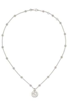 Gucci Interlocking G Necklace Small Sterling Silver (YBB47922100100U). Sterling silver necklace with beaded chain and Interlocking G pendant displaying textured outline. Length 40cm. G Necklace, Diamond Accessories, Timeless Watches, Pasquale Bruni, Gucci Horsebit, Cushion Diamond, Oval Cut Diamond, Princess Diamond, Princess Cut Diamonds