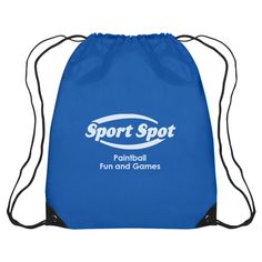 Drawstring Sports Pack Made Of 210D Polyester Construction With Contrasting Simulated Leather Reinforcement Black Trim At The Corners | Bags | Drawstring Backpacks | Sports Drawstring Backpacks | Custom Classic Drawstring Sports Pack in Royal | 210 Denier Blue Sporty Backpack For Sports, Sporty Blue Sports Backpack, Sporty Blue Backpack For Sports, Sporty Nylon Bags For Training, Sporty Nylon Training Bag, Sporty Drawstring Backpack For Outdoor Activities, Sporty Drawstring Standard Backpack, Sporty Standard Backpack With Drawstring, Sporty School Bags With Functional Drawstring