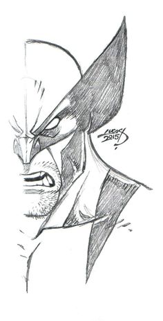 a drawing of the face of an evil man with his eyes closed and one eye open