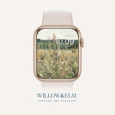 an apple watch with the image of wildflowers on it's display screen