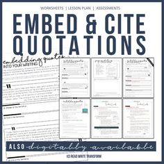 the embed and cite qutations worksheet is shown with text on it