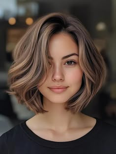 Lob Haircut For Round Face, Angled Layered Bob, Med Haircuts, Defined Face, Bobs Hairstyles, Haircut For Round Face, Flattering Haircuts