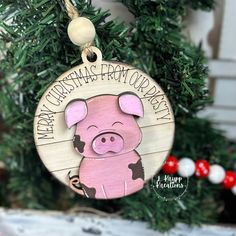 a christmas ornament with a pig on it