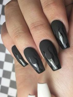 Ongles Goth, Flame Nails, Black Coffin Nails, Today's Society, Black Acrylic Nails, Gothic Nails, Goth Nails, Grunge Nails