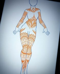 a drawing of a woman's body in orange and blue