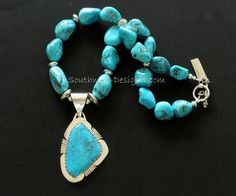 Kingman Turquoise & Sterling Pendant with Nevada Blue Gem Nuggets | Southwest Designs Artisan Blue Turquoise Stones Necklace, Blue Turquoise Necklace With Stones, Unique Blue Turquoise Necklace With Stones, Amazonite Jewelry, Contemporary Necklace, Gold And Silver Bracelets, Gemstone Cabochons, Silver Jewels, Discount Jewelry