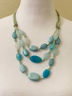 "Liz Claiborne Blue Beaded Necklace, Adjustable Length Necklace Length: 16\"-19\" In good condition. There is some slight discoloration on the material strands." Blue Beaded Necklace, Gilbert Az, Length Necklace, Necklace Length, Liz Claiborne, Necklace Lengths, Beaded Necklace, Jewelry Necklaces, Necklaces