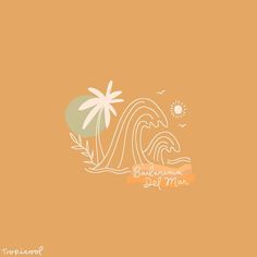 an orange wallpaper with the words surf and palm trees