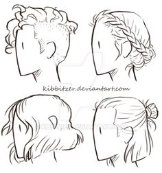 four different styles of hair with braids on each side and the bottom part of the head