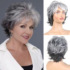 Gray Wigs Short Grey Wigs for White Women Pixie Cut Wig with Bangs Gray Hair Wigs for Women Gray Ombre Synthetic Curly Hair Wig Gray Pixie Wigs for White Women Fluffy Layered Synthetic Hair Ash Blac 2023 - US $12.99 Grey Wigs For White Women, Blond Pixie, Black Pixie Cut, Layered Pixie Cut, Grey Hair Wig, Fashion Cosplay, Women Pixie Cut, Synthetic Curly Hair, Black Hair Wigs