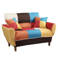 Benzara Sleeper Sofa with Patchwork Pattern and Rounded Feet Colorful Loveseat, Sleeper Loveseat, Comfy Place, Recliner Couch, Loveseat Sleeper, Futon Sofa Bed, Convertible Sofa Bed, Futon Sofa, Convertible Sofa