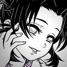 a drawing of a girl with black hair holding her hand to her face and looking at the camera