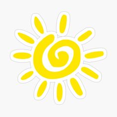 a yellow sun sticker with the letter o in it's center, on a white background