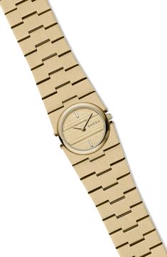 This petite watch delivers clean, modern style with its minimalist dial and coordinating bracelet. 25mm case; 28mm band width Jewelry clasp closure Quartz movement Mineral crystal face Stainless steel or 18k-gold plate Imported Gold Minimalist Watch Accessories For Everyday, Gold Minimalist Watch Accessories For Business, Luxury Yellow Gold Watch Accessories For Everyday, Everyday Yellow Gold Watches With Rectangular Dial, Minimalist Gold Watches Suitable For Work, Luxury Everyday Yellow Gold Watch Accessories, Minimalist Gold Watches For Work, Modern Gold Watch With Solid Link Construction, Gold Minimalist Watch With Polished Finish