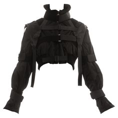 Dolce & Gabbana black nylon cropped parachute bomber jacket with multiple velcro bondage style fastenings. Fall-Winter 2003 Drawing Clothes, Fantasy Clothing, Cosplay Outfits, Cropped Jacket, Edgy Outfits, Dream Clothes, Art Clothes, Black Nylons