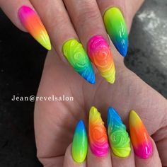 17 Electrifying Neon Winter Nail Ideas for 2023-2024 - thepinkgoose.com Neon Purple Nails, Neon Nail Art Designs, Palm Tree Nail Art, Winter Nail Ideas, Tree Nail Art, Neon Nail Art, Rainbow Nails Design, Palm Tree Nails, Rainbow Nail Art