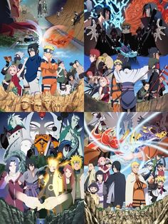 an anime collage with many different characters and their respective avatars in the background